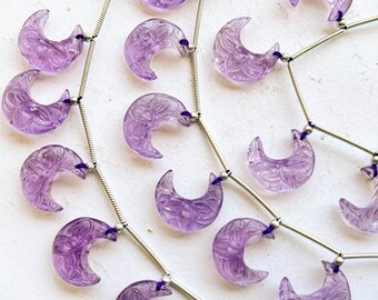 6 Pieces Pink Amethyst Crescent Moon Shape Carved Beads, 15x15mm, Natural Amethyst Beads, Amethyst Carving, Amethyst Moon, Amethyst Beads