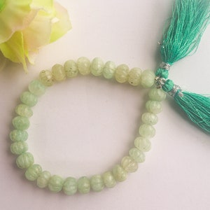 Natural Emerald Carved Melons Shape Beads, 9mm, 8 Inch String, 31 Pieces, Natural Gemstone Beads for jewelry making,