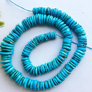 17 Inch Genuine Arizona Turquoise Smooth Heishi Shape Beads, Turquoise Gemstone Beads, Arizona Turquoise Gemstone Beads, Turquoise Beads,