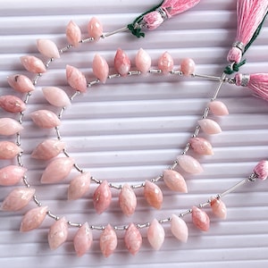 Natural Peruvian Pink Opal Faceted Olive Shape Drops, Natural Pink Opal Beads for jewelry making, 6x11mm to 9x17mm, 19 Pieces Strand