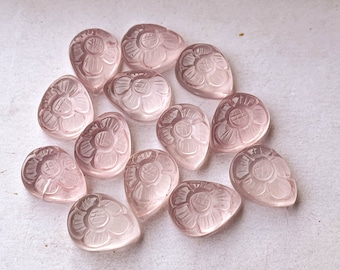 Flor de cuarzo rosa natural tallada en forma mixta, cabinas, piedra preciosa de cuarzo rosa natural, tallado de cuarzo rosa suelto, par de tallados de cuarzo rosa