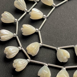 10 Pieces Mother of Pearl Flower Carved Beads, Natural Pearl, Flower carving beads, 8x11mm, Center Drill, Beadsforyourjewellery