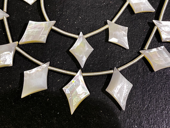 Mother of Pearl Faceted Diamond Shape Beads, Natural Pearl, Pearl for Jewelry making, 10 Pieces, Diamond Shape Beads, 10x16MM to 12x20MM