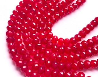 16 Inch Hot Pink Chalcedony Rondelle Shape Faceted Beads, Chalcedony Gemstone Beads Center Drill String, 8mm to 10mm