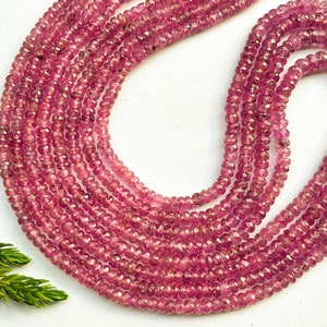 Pink Sapphire beads Faceted Rondelle shape, 16 Inch String, Natural Sapphire Gemstone for Jewelry, 3.5mm to 5mm Graduation