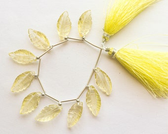 Lemon Quartz Carved Leaf Shape Beads, 9x18mm to 10x20mm, 10 Pieces, Natural Gemstone for jewelry making, Beadsforyourjewellery