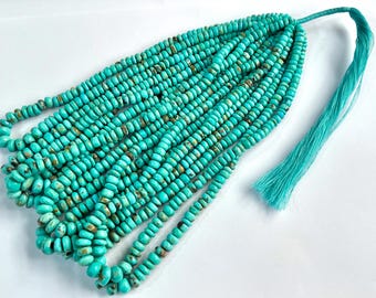 Natural Arizona Turquoise Smooth Rondelle Beads, Natural Turquoise Beads, Natural Turquoise Gemstone, Turquoise Rondelle beads