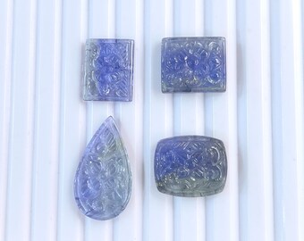 Natural Bi-color Tanzanite Carving, Tanzanite Gemstone Carving, Handcarved Tanzanite for Jewelry Making, Natural Tanzanite Gems,