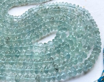 16 Inch Aquamarine Beads Faceted Rondelle Shape, Natural Aquamarine Rondelle Beads, Aquamarine Gemstone Beads, 5mm to 9mm