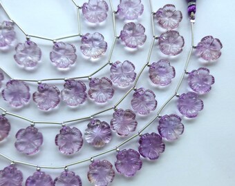 アメジストフラワーカボション：14 mmの彫刻された宝石チャーム - Etsy