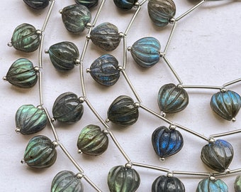 Labradorite Carved Heart Shape Beads, 10x11mm, 10 Pieces, Natural Gemstone Beads for Jewelry Making, Beadsforyourjewellery