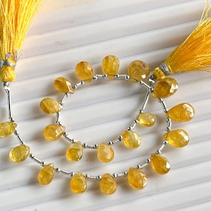 Natural Yellow Sapphire Pear Shape Faceted Briolette Beads, Yellow Sapphire Briolette, Yellow Sapphire Beads for jewelry making, 20 pieces