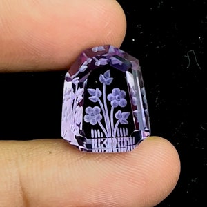 Handcarved Amethyst Fantasy cut reverse carving, Amethyst Carving, 14.85 Carats, 13x17x5.50mm, Natural Amethyst, Amethyst Gemstone