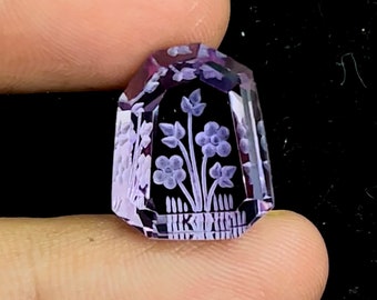 Handgeschnitzte Amethyst-Fantasie-Schnitzerei, Amethyst-Schnitzerei, 14.85 Karat, 13x17x5.50mm, natürlicher Amethyst, Amethyst-Edelstein