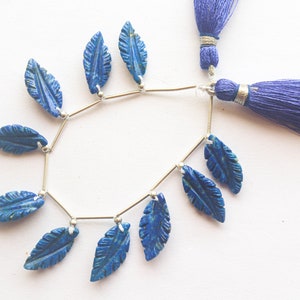 Lapis Lazuli Carved Leaf Shape Beads, 9x18mm to 10x20mm, 10 Pieces, Natural Gemstone for jewelry making, Beadsforyourjewellery
