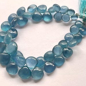 Cuentas Briolette de Aguamarina en forma de corazón liso, Corazón de Aguamarina, Cuentas de Aguamarina para joyería, Lágrimas de Aguamarina, 8 mm a 13 mm, 42 piezas