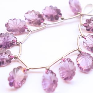 12 Pieces AMETHYST Flower Cut carved beads | 10x15mm | Face Drill | High Quality Gemstone Beads for jewelry making | Beadsforyourjewellery