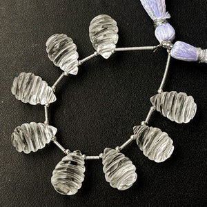 8 Pieces Natural Crystal Quartz Carved Drops, Natural Crystal Quartz Gemstone, Crystal Quartz Beads, Crystal Quartz carving, 10x15mm