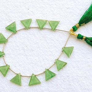 12 Pieces Green Strawberry Quartz Triangle Shape Faceted Beads, Natural Strawberry Quartz Beads, Natural Aventurine Beads, 12x12mm