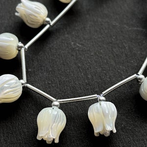 10 Pieces Mother of Pearl Flower Carved Tulip Shape Beads, Natural Pearl, Flower carving beads, 8x9mm, Center Drill, Beadsforyourjewellery