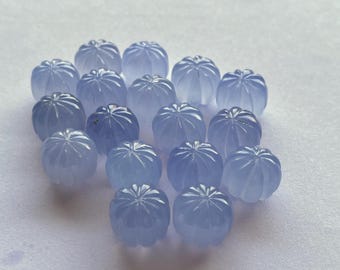 Blue Chalcedony gemstone hand carved melons loose for jewelry making, 12/14MM