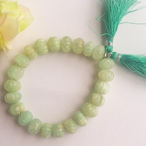 Natural Emerald Carved Melons Shape Beads, 12mm, 8 Inch String, 23 Pieces, Natural Gemstone Beads for jewelry making,