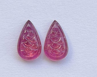 Natural Pink Tourmaline Carved Pair, Handcarved Tourmaline Carving for Jewelry Making