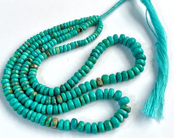 Arizona Turquoise Smooth Rondelle Beads | 16 Inch | Natural Turquoise Beads | Turquoise for Jewelry making