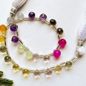 24 Pieces Natural Gemstone Faceted Onion Shape Drops, Matching Pairs, Natural Gemstone Drops, Faceted Onion Drops,  6.50x8mm, 9 Inch String