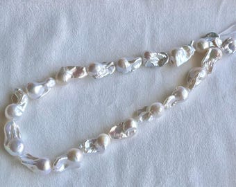 大型淡水ルースパール（最低13mm×13mm） - 高光沢バロックパール（穴