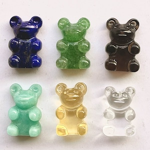 Natural Gemstones Gummy Bear for Jewelry Making, Gummy Bear Charms, Gummy bear pendant, Gummy Bear Beads, With Top Half Drill, 25x17x10mm