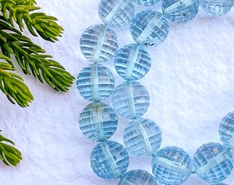 Cuentas de topacio azul natural de forma esférica y corte cóncavo, cuentas de piedra preciosa de topacio azul para la fabricación de joyas, cuentas de topacio azul, corte cóncavo de topacio azul