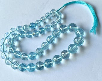 ¡Exclusivo! Cuentas de topacio azul natural de forma esférica y corte cóncavo, cuentas de gema de topacio azul para la fabricación de joyas, cuentas de topacio azul de corte cóncavo