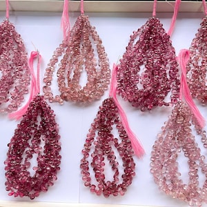 Beautiful! Pink Tourmaline faceted briolette beads, Natural pink tourmaline gemstone beads for jewelry making, Pink tourmaline briolette