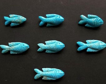 Natural Arizona Turquoise Hand-Carved Fish, Turquoise Gemstone Carving for Jewelry Making & Pendants