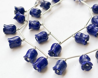 12 Stück Lapis Lazuli Blume schnitzen Maiglöckchen Form Perlen, natürliche Lapis Lazuli Edelstein, Lapis Lazuli Schnitzereien Perlen