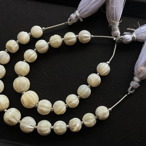 Mother of Pearl Carved Melons shape Beads, Mother of Pearl Carved Pumpkin Shape Beads, Carved Rondelle Beads, Natural Pearl carving