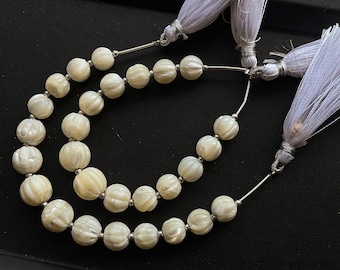Mother of Pearl Carved Melons shape Beads, Mother of Pearl Carved Pumpkin Shape Beads, Carved Rondelle Beads, Natural Pearl carving