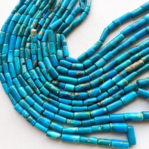 16 Inch Genuine Arizona Turquoise Smooth Tube Shape Beads, Turquoise Gemstone Beads, Arizona Turquoise Gemstone Beads, Turquoise Beads,