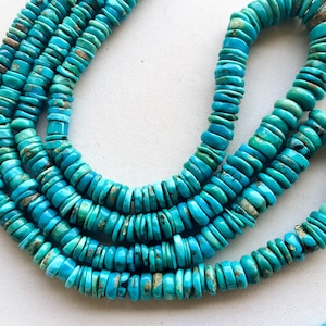 16 Inch Genuine Arizona Turquoise Smooth Heishi Shape Beads, Turquoise Gemstone Beads, Arizona Turquoise Gemstone Beads, Turquoise Beads,