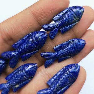 Natural Lapis Lazuli Hand-Carved Fish | Royal Blue Gemstone Charms for Necklaces & Earrings | Fish Carvings | Artisan Jewelry Making
