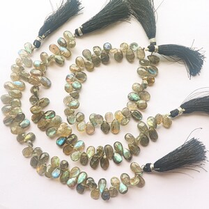 Labradorite Briolette Faceted, 8x12mm, 45-50 Pieces, 8 inch, With Beautiful Flash, Natural gemstone faceted beads, For Jewelry making