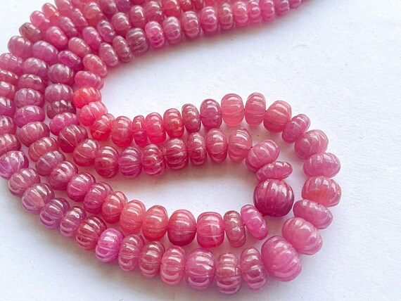 16 Inch Natural Ruby Glass Filled Carving Melons Shape Beads, Ruby Carving Beads, Ruby Beads, Ruby Gemstone, Ruby Carved 7mm to 11mm