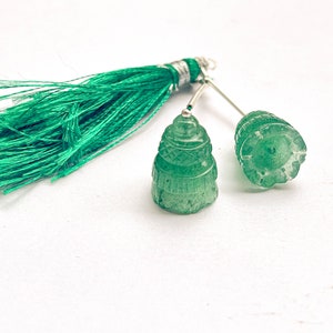 Green Aventurine Carving Bell Shape Pair, Beautiful! Carving Work in Natural Aventurine Gemstone for Earring&#39;s, 13x17MM, 2 Pieces