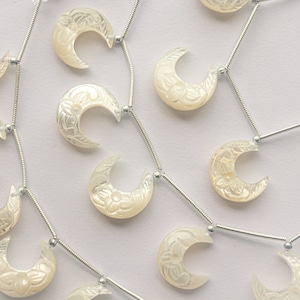 Mother of Pearl Carved Crescent Moon Shape Beads, 15x15mm, 10 Pieces, Natural Pearl for jewelry making, Beadsforyourjewellery