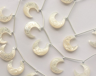 Mother of Pearl Carved Crescent Moon Shape Beads, 15x15mm, 10 Pieces, Natural Pearl for jewelry making, Beadsforyourjewellery