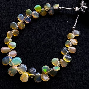 35 Pieces Ethiopian Opal Pear Shape Briolette, Natural Ethiopian Opal Gemstone, Opal Briolette, Opal Teardrops, 4 Inch, 4x5mm to 5x7mm