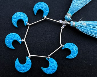 6 Pieces TURQUOISE Carved Crescent Moon Shape Beads, 15x15mm, Natural Turquoise Crescent Moon Shape Beads, Beadsforyourjewellery