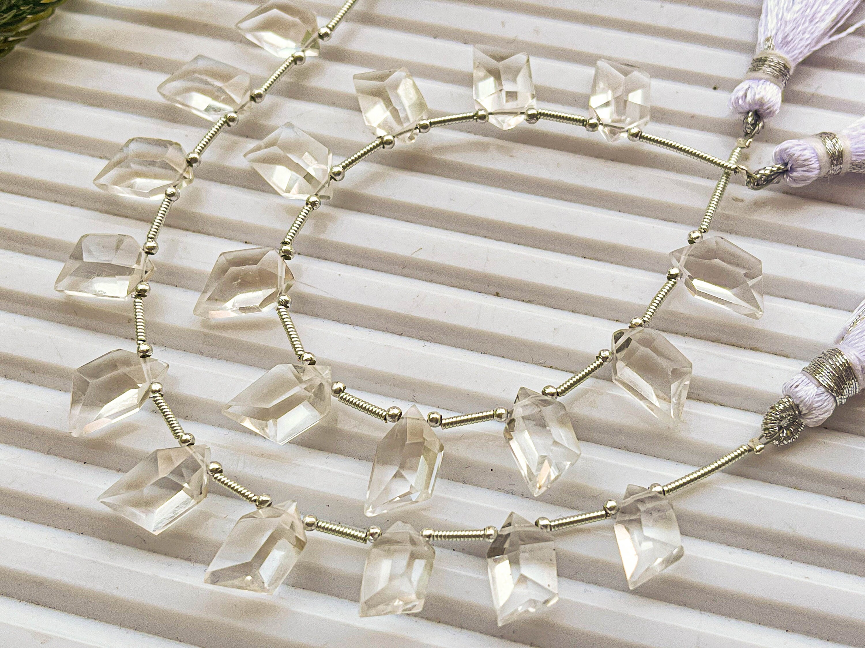 10 Pieces Crystal Spindle Cut Stone Beads, Natural Crystal Quartz Beads ...