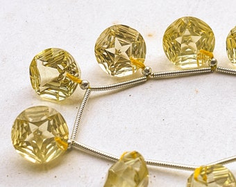 Rare! 8 Pieces Lemon Quartz Round Star Concave Cut Beads, Natural Lemon quartz gemstone, Lemon quartz concave cut beads, Lemon quartz beads